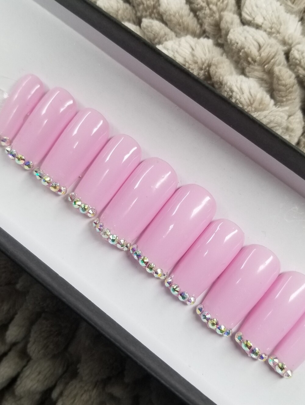 Soft Pink Rhinestone Press-On Nail Set